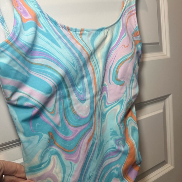 Victoria’s Secret PINK One Piece Swimsuit Medium Teal Pink Swirl - Picture 3 of 11